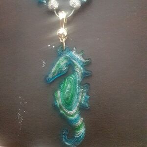 Elegant Blue and Green Seahorse Necklace